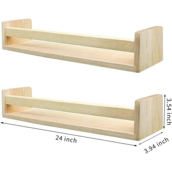 Floating Book Shelves White 24 inches Set of 2 (Natural-24), 24 x 3.94 x 3.54" - Picture 2 of 6